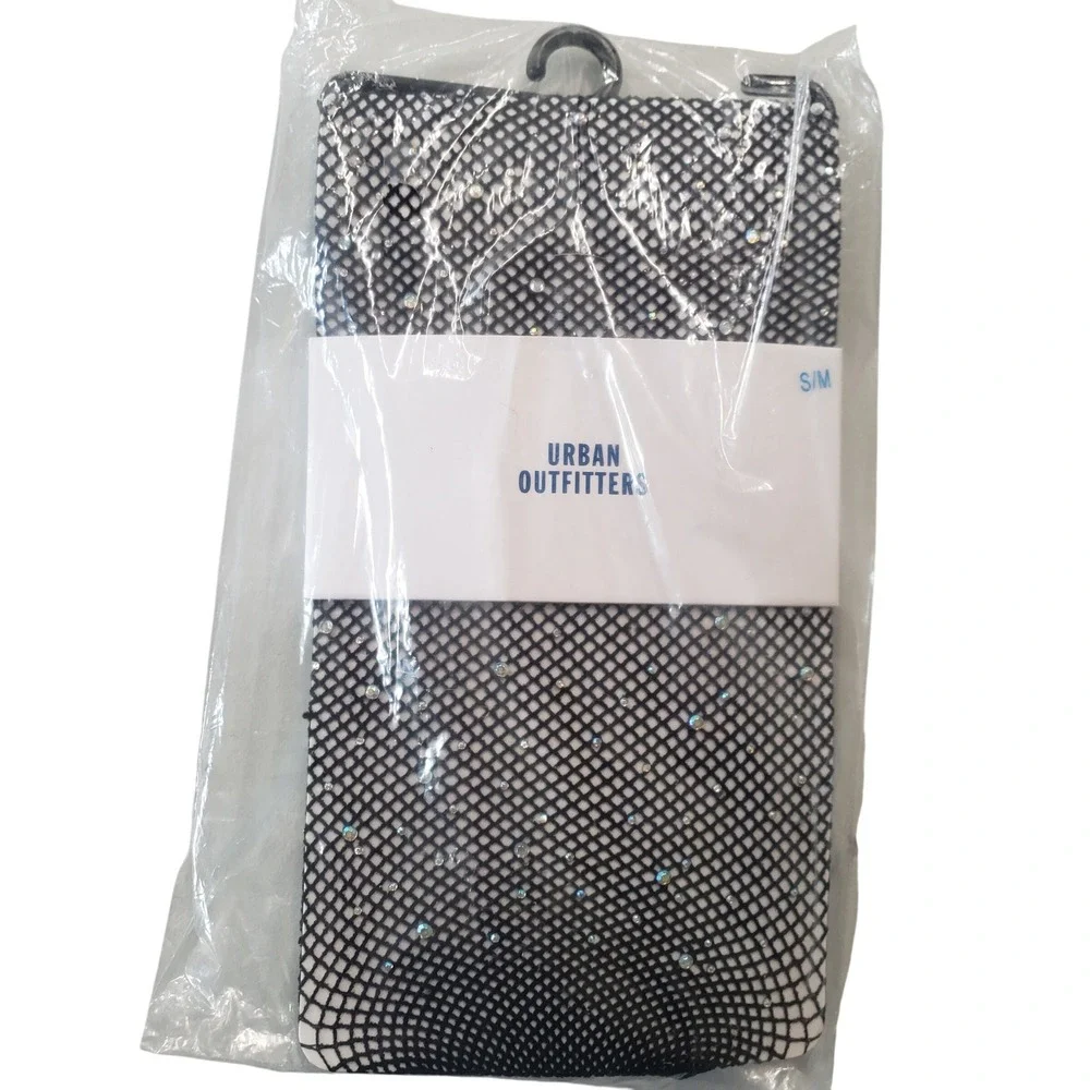 Urban Outfitters Fishnet Tights Women S/M Black Gem Rhinestone Sparkle New Party